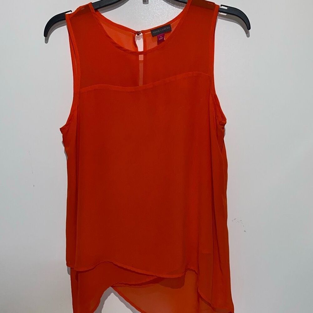 Vince Camuto Women's‎ Orange Sheer Asymmetrical Keyhole Sleeveless Blouse Small